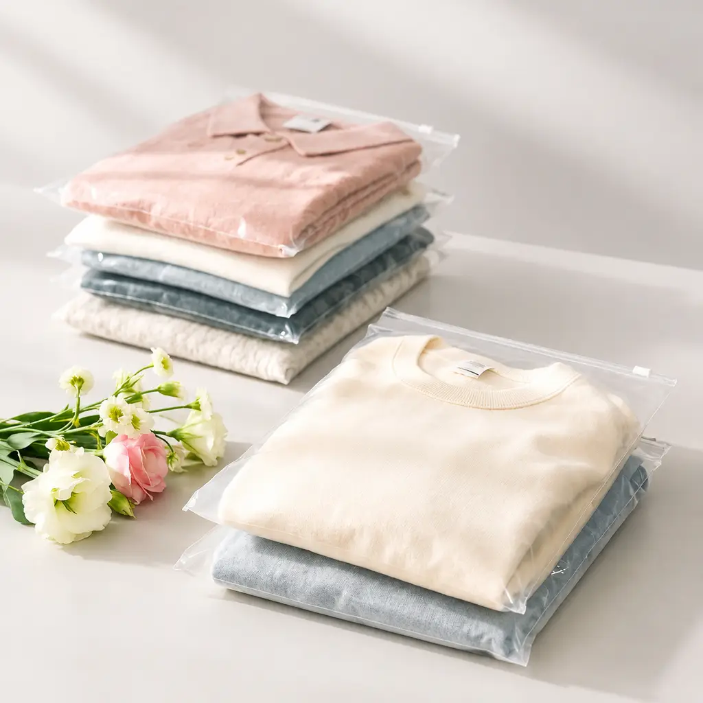 Custom Frosted Waterproof PE Zipper Bags with Logo – Plastic Garment Packaging Bags for Clothing Stores & Apparel Brands 主图